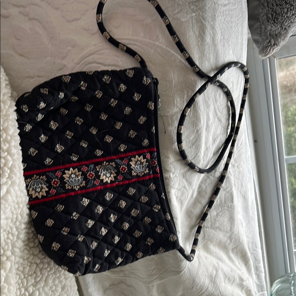 Vera Bradley Black and Red Crossbody Bag with Floral Accents